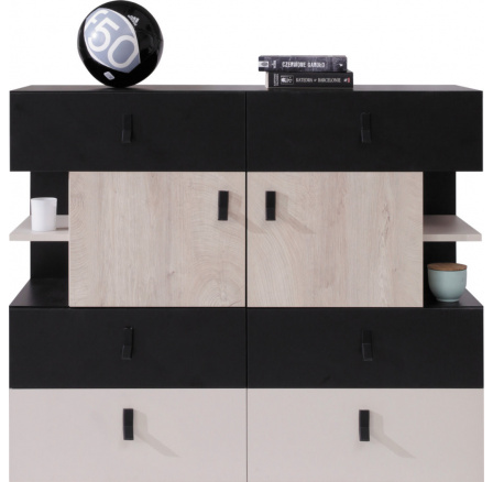 Komoda PLANET- PL8, černá+dub+béžová Komoda PLANET- PL8, černá+dub+béžová