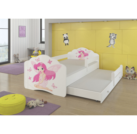 Dvojlůžko s bariérkou a matracemi CASIMO II GIRL WITH WINGS 160x80 Bílá