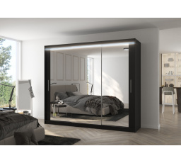 Posuvná skříň se zrcadlem a LED osvětlením CHESTER 250 Černá+Černá