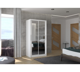 Šatní skříň s posuvnými dveřmi a zrcadlem NEVIO 100 Bílá+Bílá