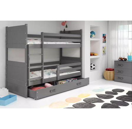 Dětská patrová postel RICO se šuplíkem 90x200 cm, bez matrace, Grafit/Grafit