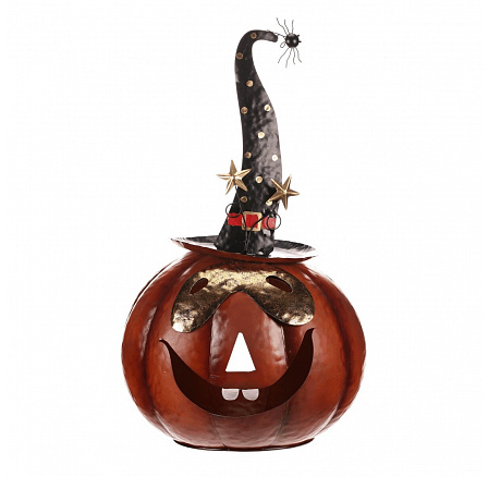 Dýně strašidelná - kovová dekorace, oranžová