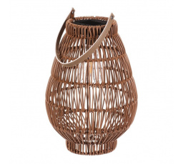 Lucerna z polyratanu - tvar hruška, LED osvětl., vel. M, světle hnědá