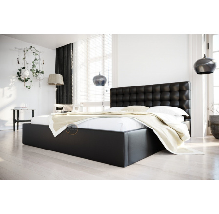 Postel LOFT - 160x200, Rošt v kovovém rámu s písty, černá eko kůže