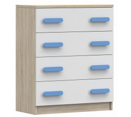 Komoda 4S SMYK III - 02, Dub Sonoma/Bílá/Modrá