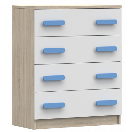 Komoda 4S SMYK III - 02, Dub Sonoma/Bílá/Modrá