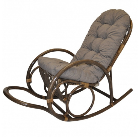 Ratanové houpací křeslo Jenaira hnědé polstr šedý melír