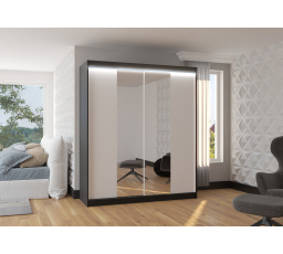 Posuvná skříň se zrcadlem a LED osvětlením BALANCE 180 Černá+Bílá