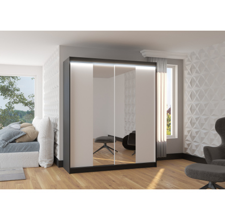 Posuvná skříň se zrcadlem a LED osvětlením BALANCE 180 Černá+Bílá