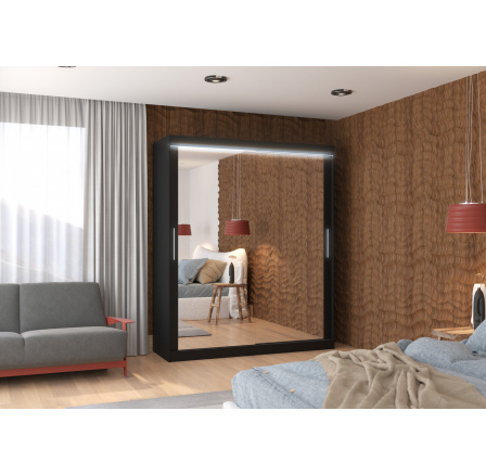 Posuvná skříň se zrcadlem a LED osvětlením ETTORE 180 Černá+Černá