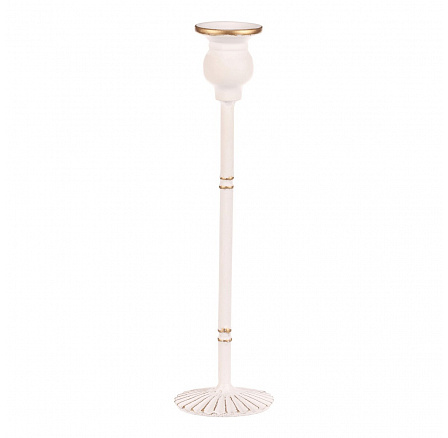 Svícen kovový - 30 cm, na kónickou svíčku, bílý