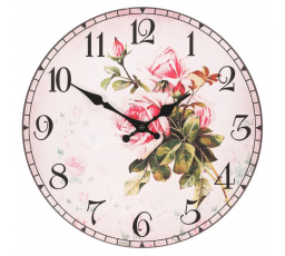 Hodiny nástěnné - pr. 34 cm, MDF, motiv růže