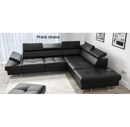 Rohová sedací souprava GALAXY s funkcí spaní 225x280 přírodní kůže - Pravá strana, černá kůže