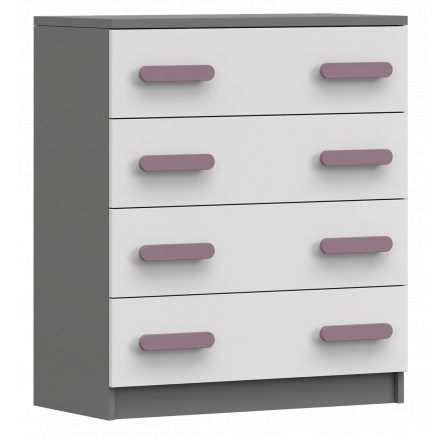 Komoda 4S SMYK II - 02, Šedá/Bílá/Vřes