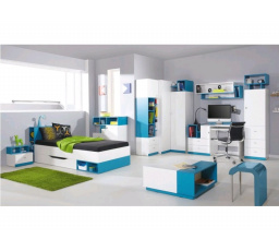 Dětský pokoj MOBI - Systém B, Bílý Lux / Tyrkysový