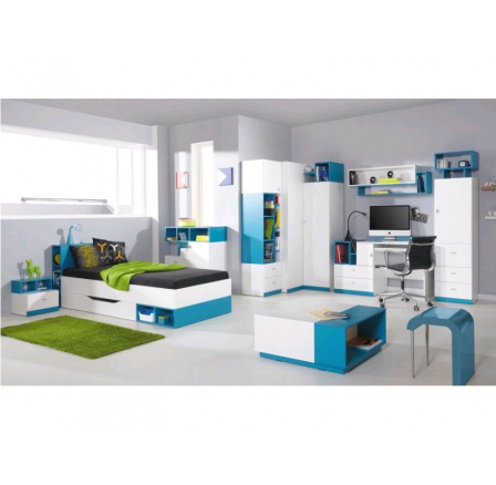 Dětský pokoj MOBI - Systém B, Bílý Lux / Tyrkysový Dětský pokoj MOBI - Systém B, Bílý Lux / Tyrkysový