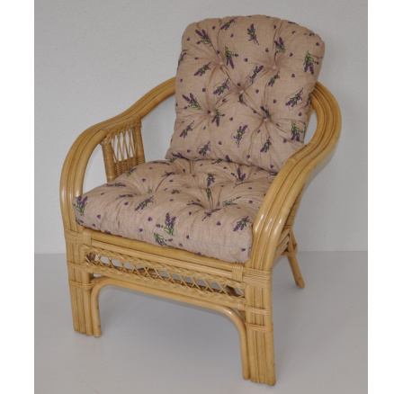 Ratanové křeslo Rio De Janeiro medové - polstr motiv levandule