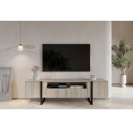 Skříňka RTV Verica 200 cm s výklenkem - dub sušenka / černé nožky Skříňka RTV Verica 200 cm s výklenkem - dub sušenka / černé nožky