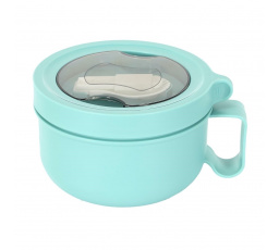 Kulatý obědový box modrý s vidličkou