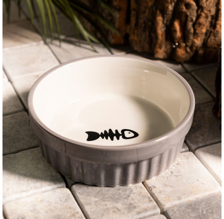 Miska pro kočky CATTY s rybou šedá 12x4 cm 884394