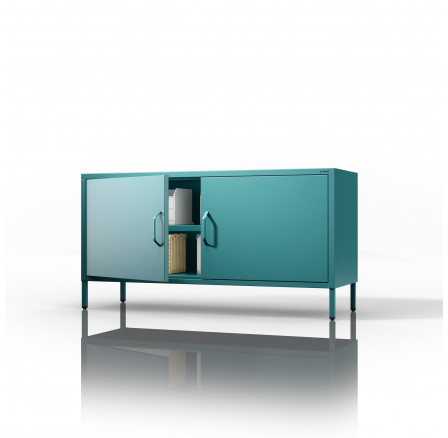 Nízká kovová skříňka na nožkách mořská Moderní ROSA, 1150 x 595 x 400 mm