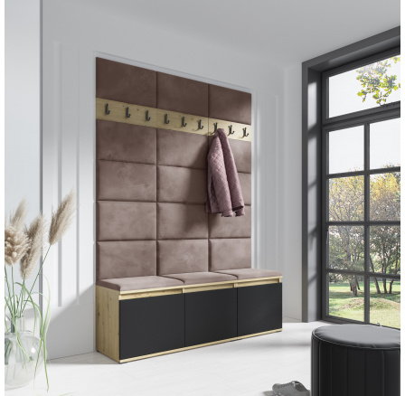 Předsíňová stěna EMI 6, Trinity 06/Artisan + Černá Předsíňová stěna EMI 6, Trinity 06/Artisan + Černá