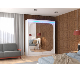 Posuvná skříň se zrcadlem a LED osvětlením ARIZONA 180 Bílá+Bílá