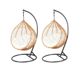 Závěsná zahradní křesla - přírodní/černá béžové sedadlo - sada 1+1 F-03