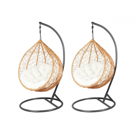 Závěsná zahradní křesla - přírodní/černá béžové sedadlo - sada 1+1 F-03