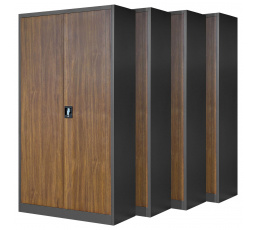 Sada 4x kancelářská kovová skříň na dokumenty JAN, 900 x 1850 x 400 mm, antracitová/ořechová