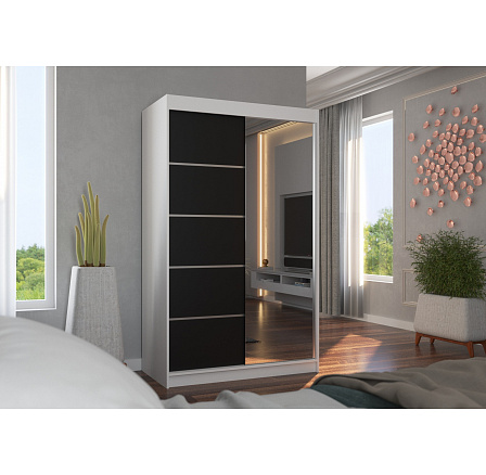 Posuvná skříň se zrcadlem NICEA 120 Bílá+Černá