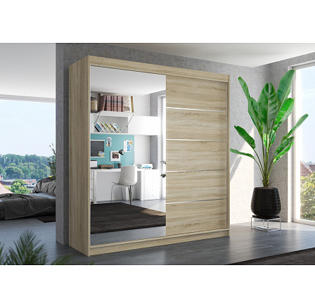 Posuvná skříň se zrcadlem OLIVER 200 Sonoma+Sonoma