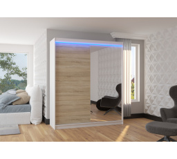 Posuvná skříň se zrcadlem a LED osvětlením VIKI 180 Bílá+Sonoma