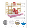 Dětská patrová postel ERYK 3 s přistýlkou 90x200 cm, bez matrace, Přírodní/Růžová