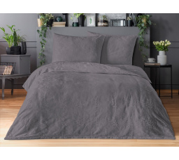 Saténový povlak na polštář se žakárovým vzorem listy tmavě šedé 40x40