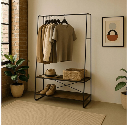 Věšák Do Předsíně JOEL 100 cm s Poličkami Dub Rustikální/Černý