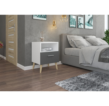 Noční stolek se zásuvkou LOGAN White+Gray Noční stolek se zásuvkou LOGAN White+Gray