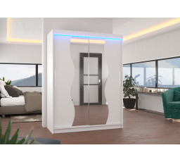 Posuvná skříň se zrcadlem a LED osvětlením RENZO 150 Bílá+Bílá