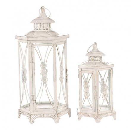 Lucerna kovová - šestiboká, bílá, cena za sadu 2 velikostí