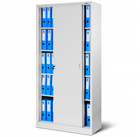 Kancelářská kovová skříň s posuvnými dveřmi KUBA, 900 x 1850 x 400 mm, šedá