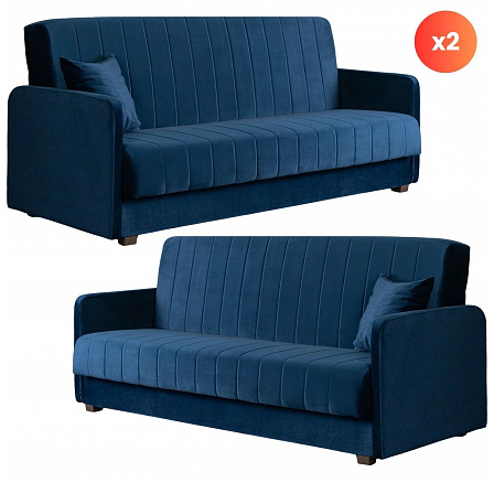 Sada 2x Rozkládací Pohovka PORTO Modrá Sametová