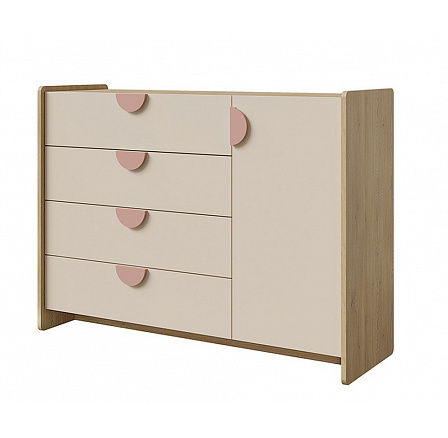 Komoda Leya R9 dub cremona/macadamia/pudrová růžová