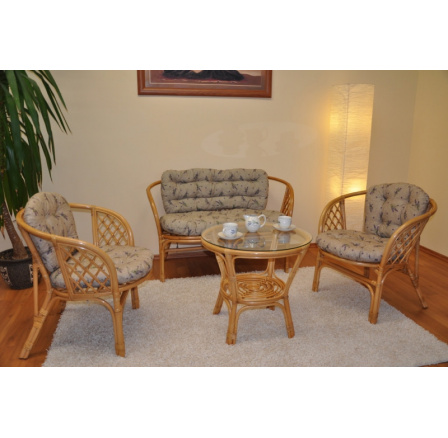 Ratanová sedací souprava Bahama medová velká polstry levandule Ratanová sedací souprava Bahama medová velká polstry levandule