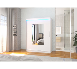 Posuvná skříň se zrcadlem a LED osvětlením DORRIGO 150 Bílá+Bílá