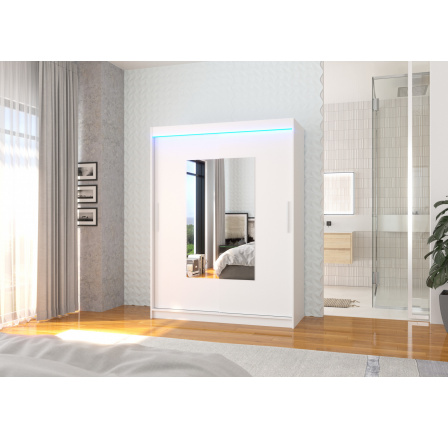 Posuvná skříň se zrcadlem a LED osvětlením DORRIGO 150 Bílá+Bílá