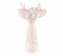 Krmítko/pítko - keramické, květ s ptáčky, stojaté, bílé