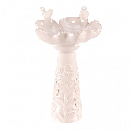 Krmítko/pítko - keramické, květ s ptáčky, stojaté, bílé