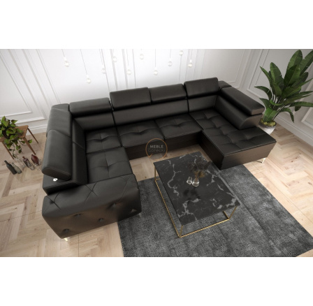 Rohová sedací souprava ORION MAX II s funkcí spaní 165x350x185 cm přírodní kůže - černá kůže, levá
