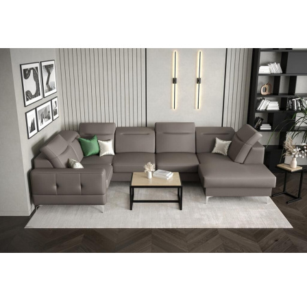 Rohová sedací souprava MALIBU MAX II 180x350x182 cm přírodní kůže - Šedá kůže, Levá strana