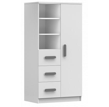 Regál 80 3S1D SMYK I - 05, Bílá Mat/Bílá/Šedá Regál 80 3S1D SMYK I - 05, Bílá Mat/Bílá/Šedá